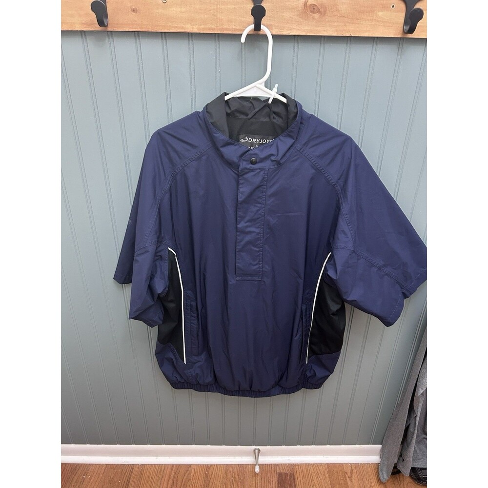 DryJoys Footjoy Men L Short Sleeve 1/2 Zip Pullover Navy Blue Windbreaker Large